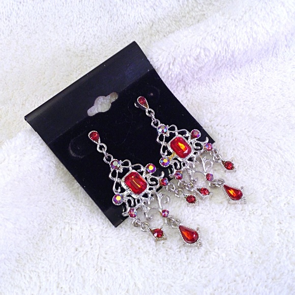 Red Crystal Chandelier Earrings - Picture 3 of 4